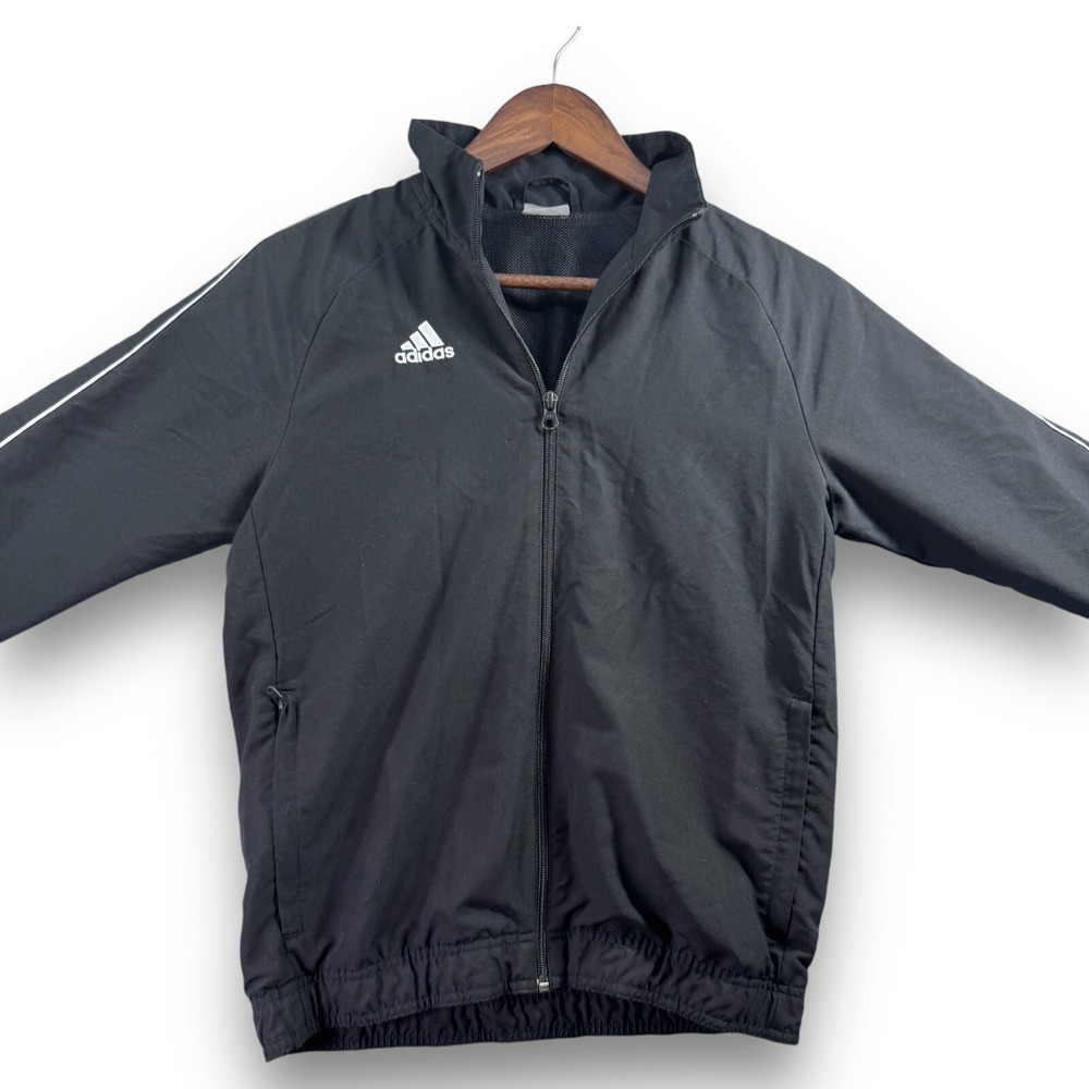Adidas Boys Track Jacket Black Full Zip Three Stripes Youth Size M 10-12